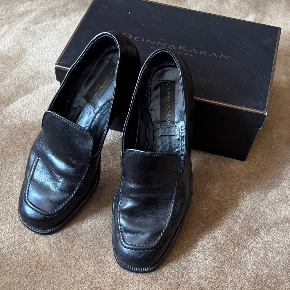 VNTG Donna Karan handbraided loafer in shiny calf